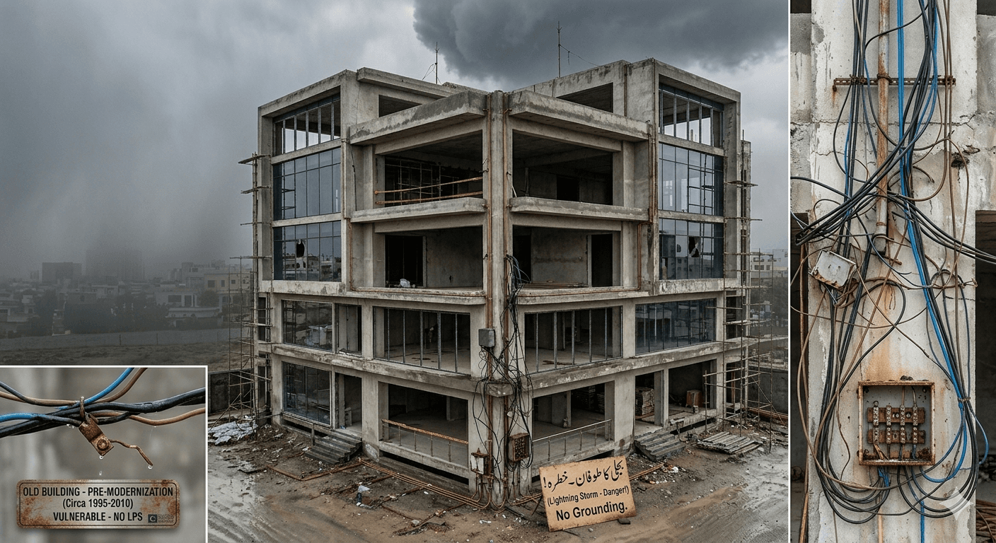 Before: Building without lightning protection system