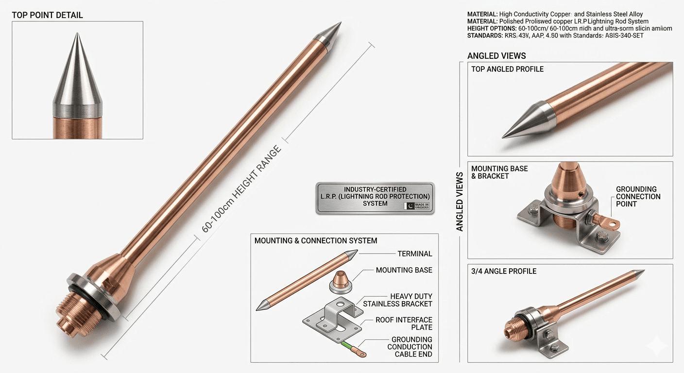 Professional copper lightning rod air terminal for building protection