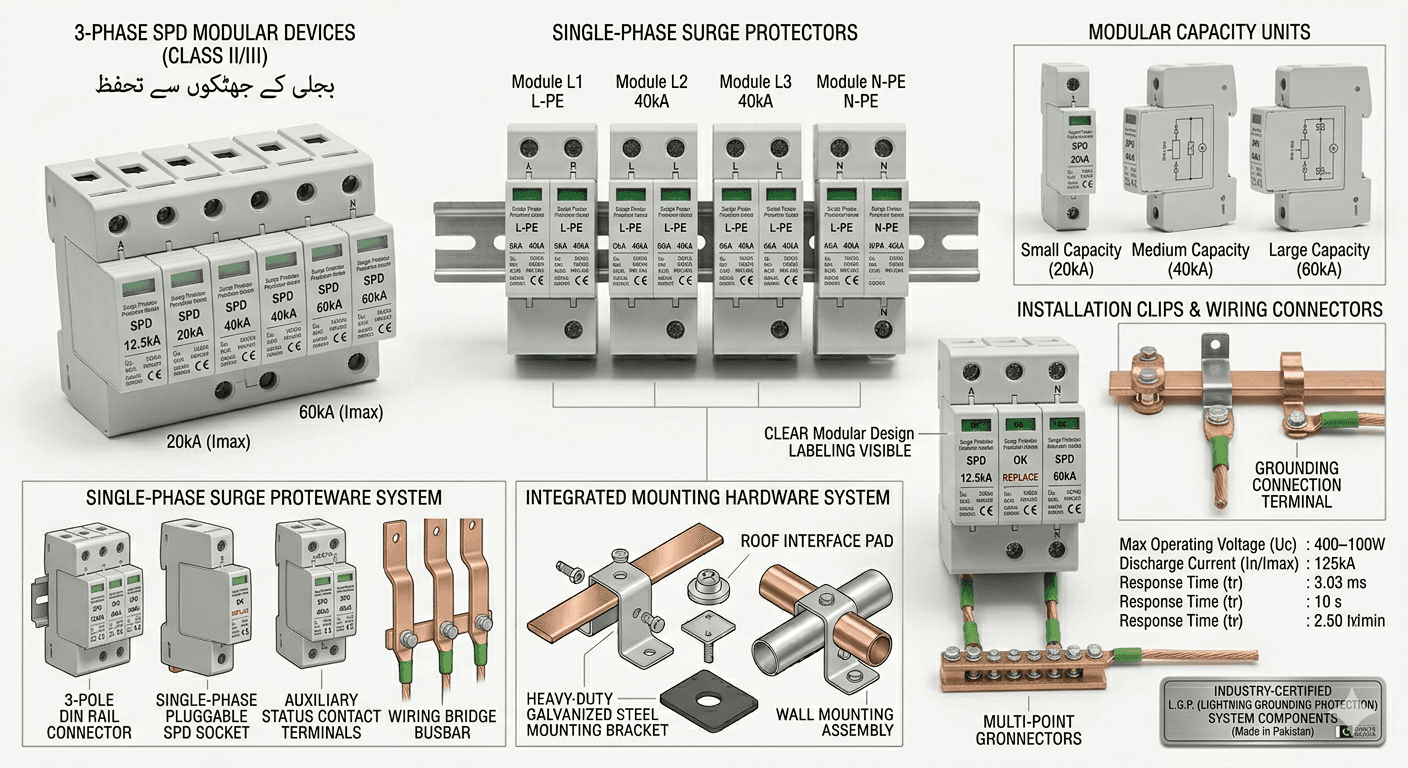 Surge protection devices and SPD units for electrical equipment protection