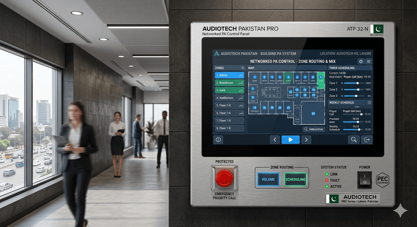 Intelligent PA control system with zone management and scheduled announcements