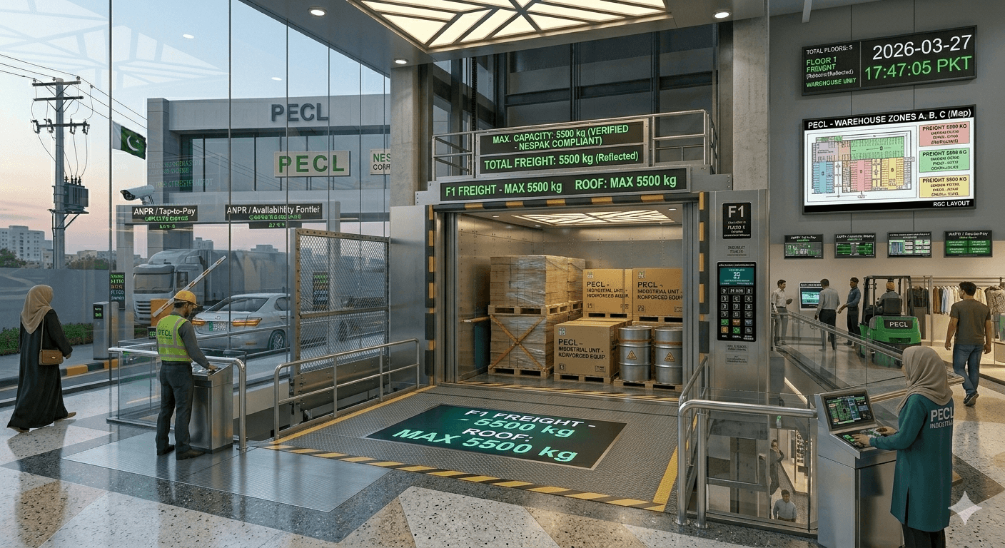 Heavy-duty freight elevator designed for industrial loads and warehouse applications