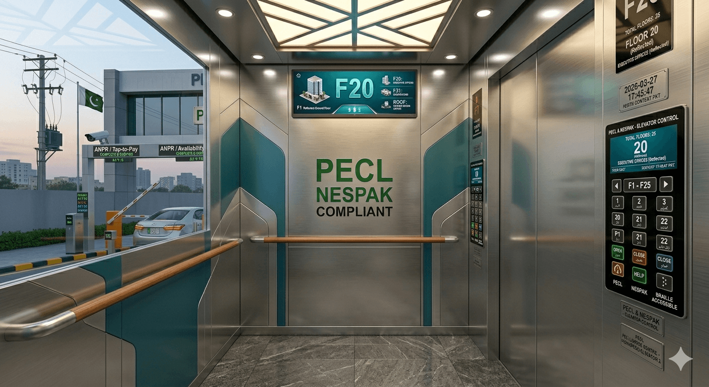 High-speed passenger elevator with modern cabin design and advanced control system