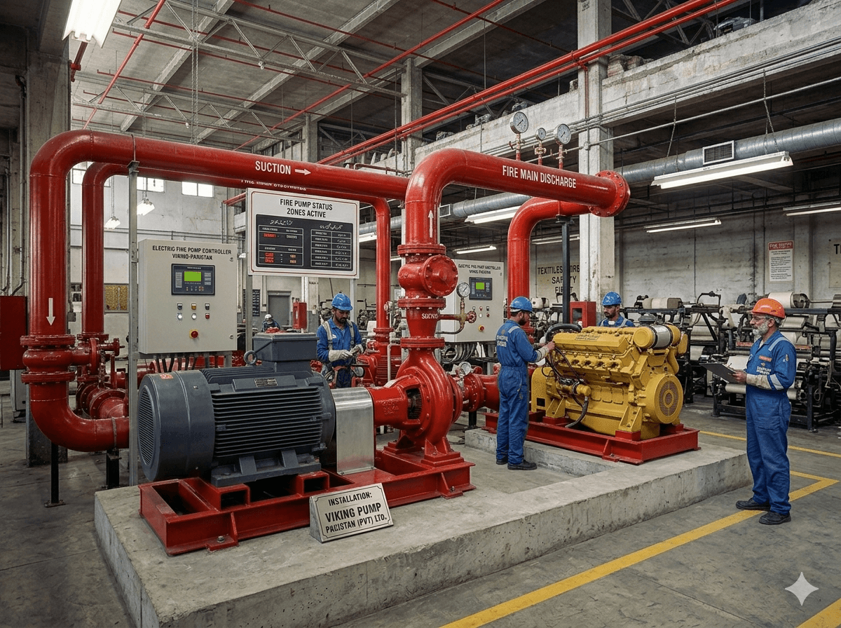 High-pressure diesel and electric fire pump stations for water supply