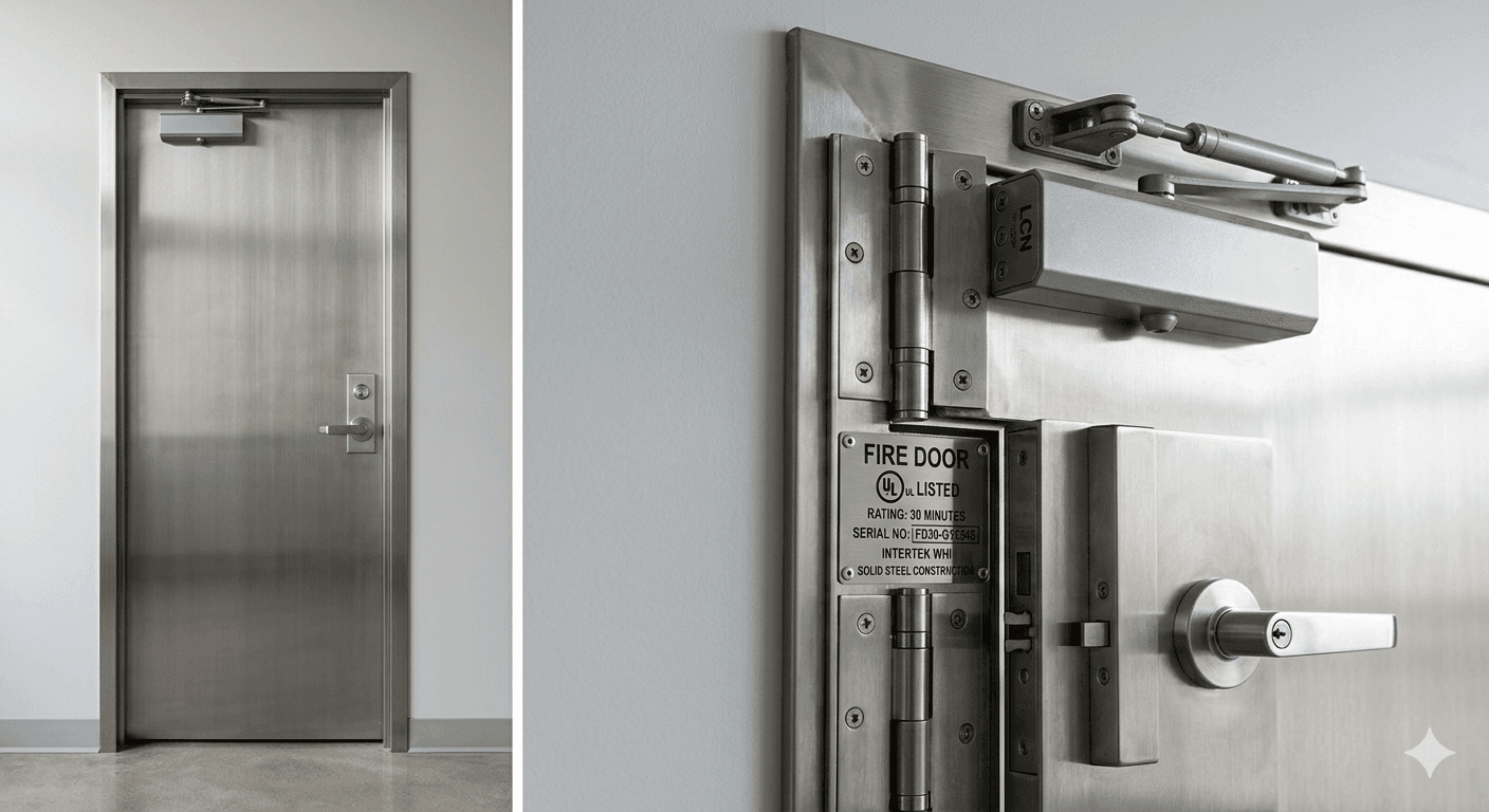 Steel fire-rated door with 30-minute fire rating for standard compartments