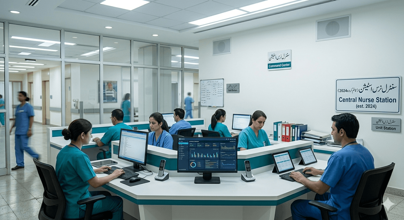 After installation showing modern nurse call system in operation