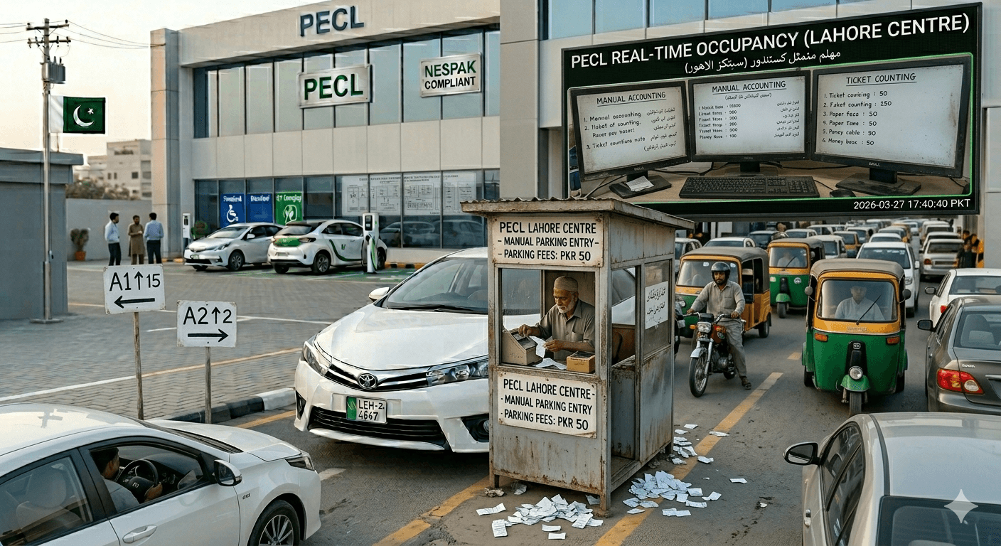 Before: Manual parking with traditional ticket booths and payment collection