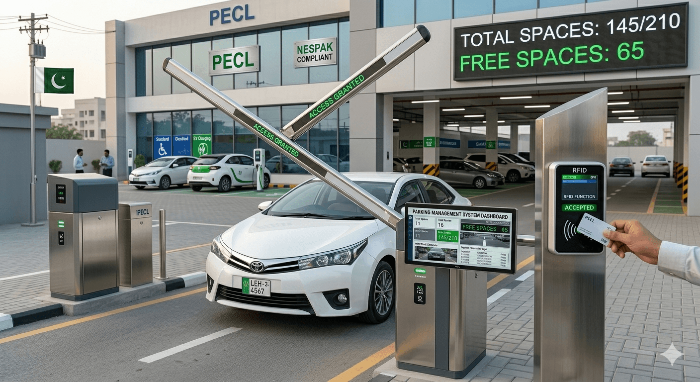 Automatic barrier gate system with RFID card reader for vehicle access control