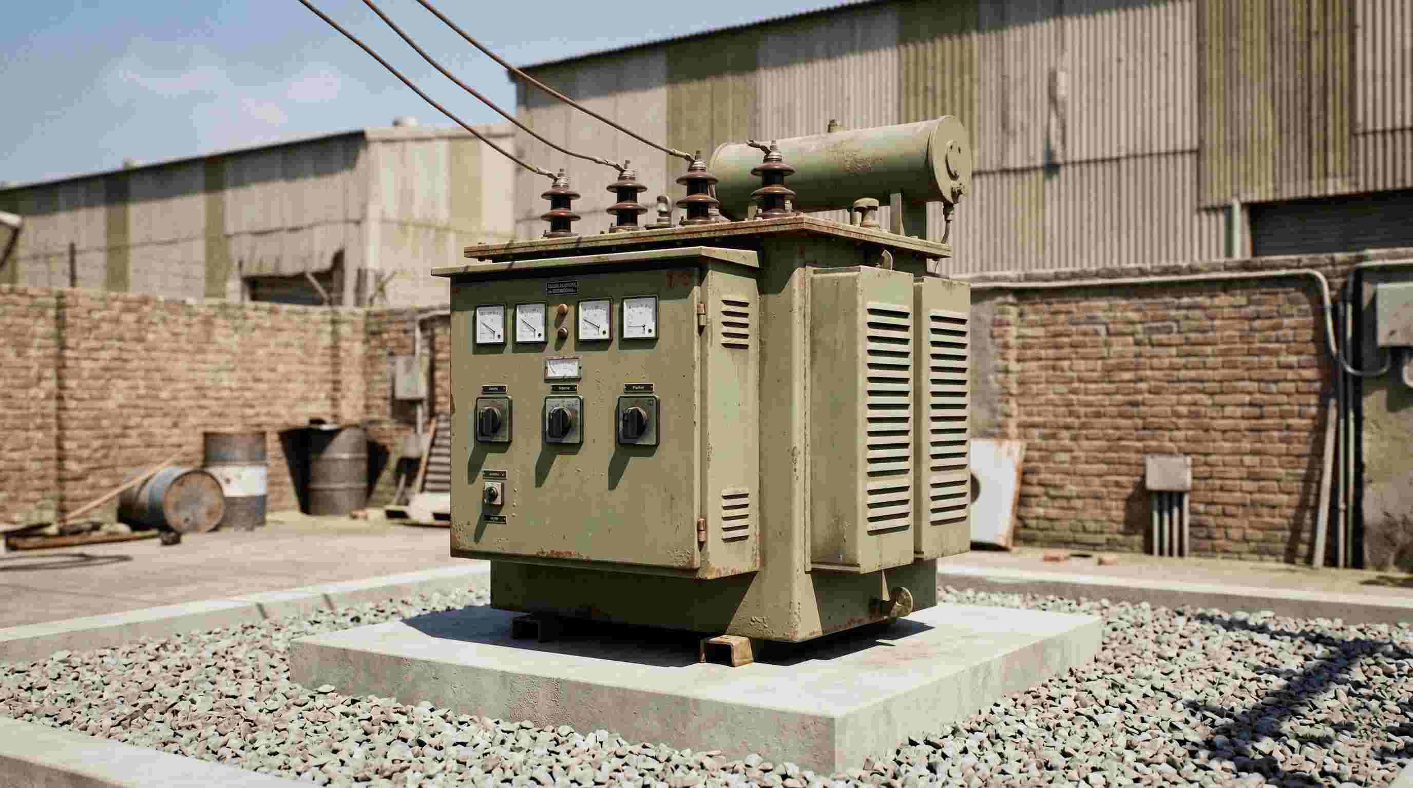 Old inefficient transformer system with visible corrosion and outdated cooling system